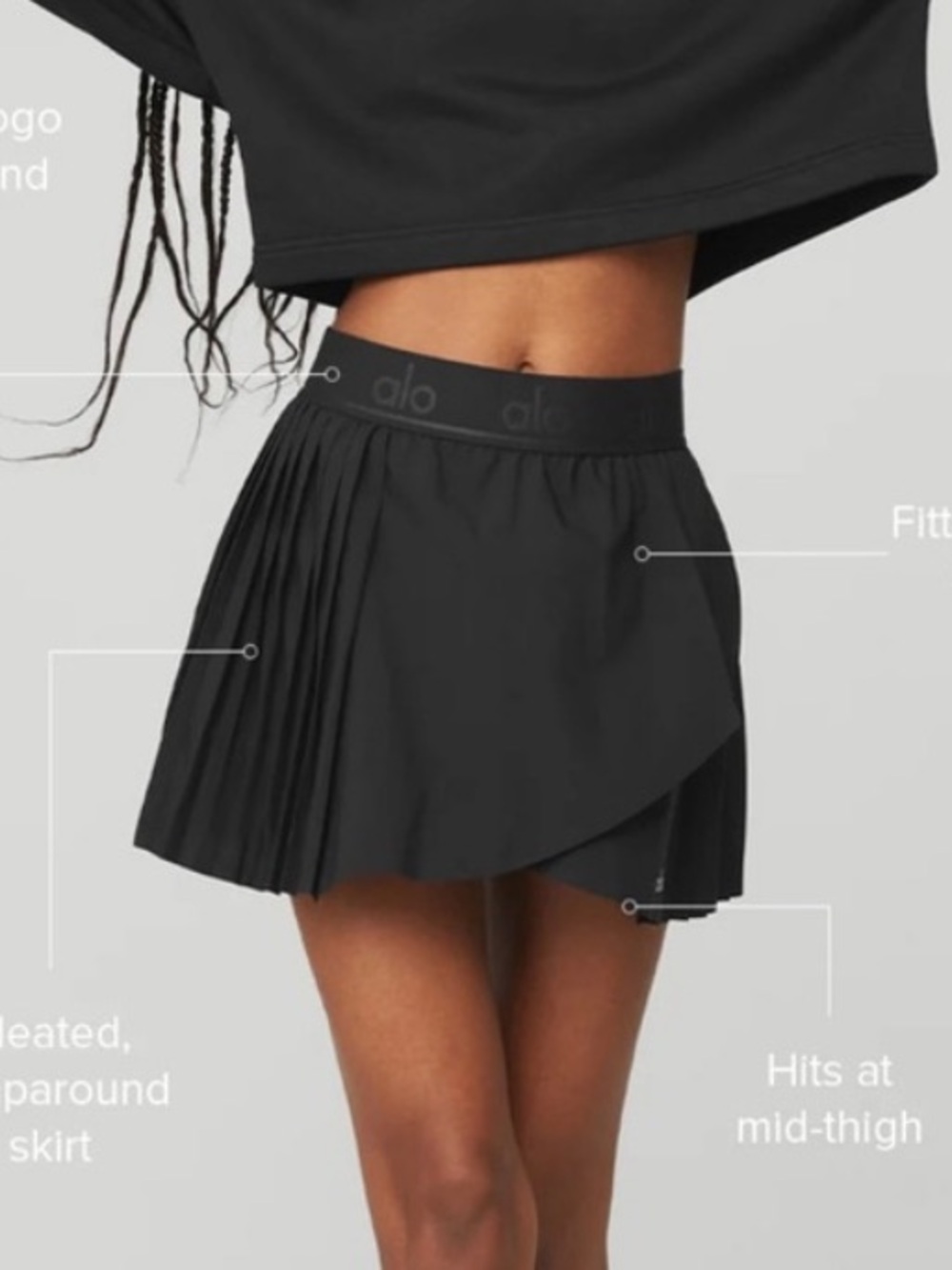 ALO Yoga Black Pleated Wrap Mini Skirt